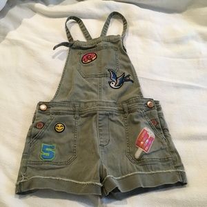 Army Green Overalls with Decorative Patches